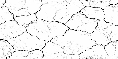 black and white dust and cracked concrete wall Texture pattern design element white background.
