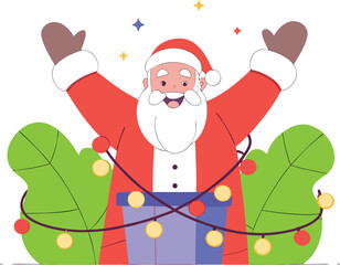 Cheerful Cartoon Santa Claus with Raised Arms and Laughter Ready for Holiday Celebrations

