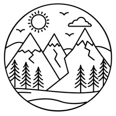 Minimal Nature Scene Line Art