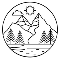 Minimal Nature Scene Line Art