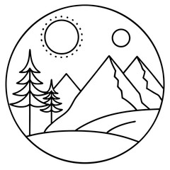 Minimal Nature Scene Line Art