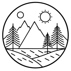 Minimal Nature Scene Line Art