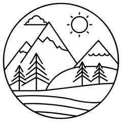 Minimal Nature Scene Line Art