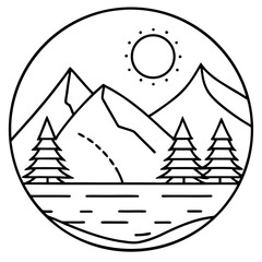 Minimal Nature Scene Line Art