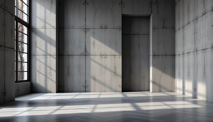 an expansive, dimly lit room with high ceilings and large windows that allow natural light to filter in. the space is devoid of any objects or people, creating a sense of emptiness