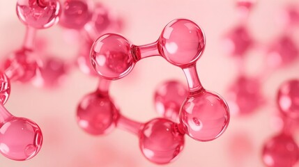 Molecular structure of a pink substance displayed in a close-up view, highlighting the intricate design of atoms and bonds