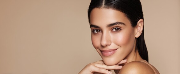 The elegant woman with natural beauty smiling confidently at the camera