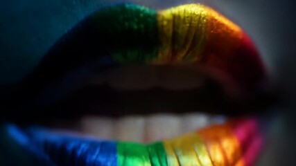 Vibrant rainbow makeup close-up with glowing lips in artistic style. - Powered by Adobe