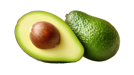 Title: Whole and Sliced Avocado Fresh Fruit Isolated on White Background for Healthy Food and Organic Nutrition Concepts