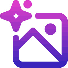 Purple and pink gradient picture frame icon with a shining star, symbolizing enhanced image quality.