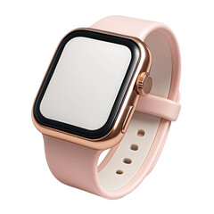 Stylized 3d Rendered icon of Rose gold Apple Watch with a pale pink band, isolated on white.