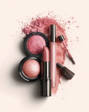 make up brushes cosmetics on white background