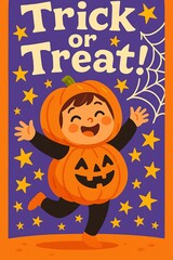 Child in pumpkin costume celebrates Halloween with joy during festive season