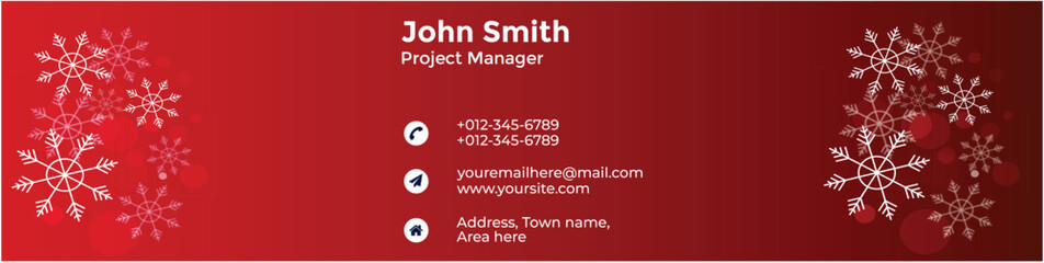 Elegant red business card with snowflakes and contact details for john smith, project manager