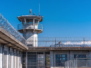監視塔と鉄条網が並ぶ刑務所の外観