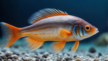Fototapeta premium Genetically engineered fish swimming in clear water showcasing advanced biotechnology and aquatic innovation for sustainable food and scientific research applications