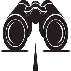 Illustration of binoculars in black and white with a sharp arrow pointing forward in the center