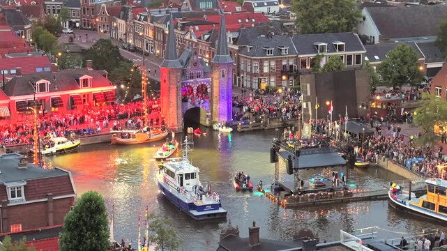 Night aerial drone opening Sneekweek vlootschouw parade
