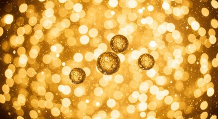 Gold Bubbles Floating in Sparkling Light Background for Celebration and Festive Event Designs