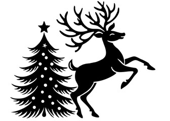  Reindeer Jumping Over Christmas Tree – Bold Holiday Silhouette