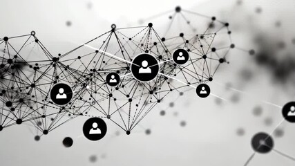 Futuristic digital network of interconnected user icons and data nodes - Powered by Adobe