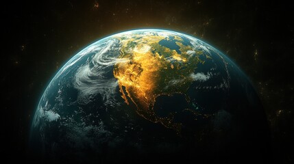 Fototapeta premium Earth from space, highlighting North America's lights