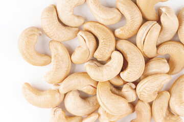Roasted cashews isolated on white background
