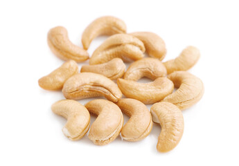 Roasted cashews isolated on white background