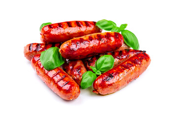 grilled sausages isolated on white background