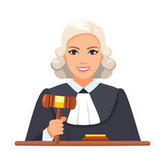 Illustration of a Female Judge with a Wig and a Gavel of Justice - AI Generated