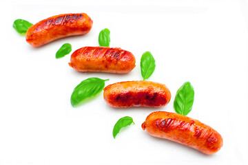 grilled sausages isolated on white background