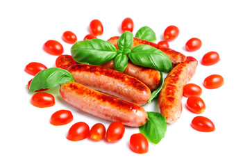 grilled sausages isolated on white background