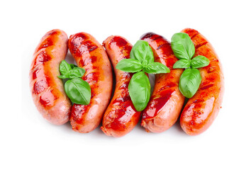 grilled sausages isolated on white background
