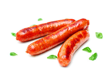 grilled sausages isolated on white background