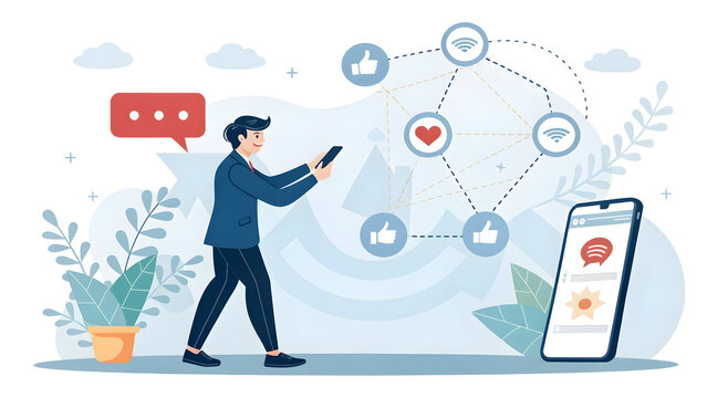 Mobile technology connecting people globally through a social network concept