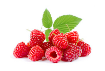 Raspberry with leaves isolated on white background