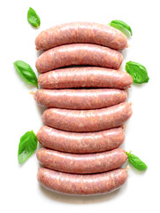 Raw sausages isolated on white background