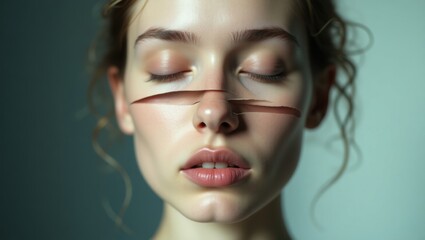 Retrato de una mujer atravesada por líneas que evocan dualidad e introspección