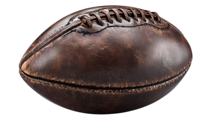  Classic Leather Football with Stitched Panels, Front Angle View, Transparent Background 