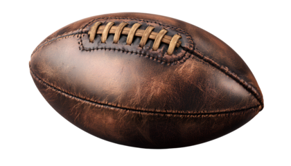 Classic Leather Football with Stitched Panels, Front Angle View, Transparent Background.png