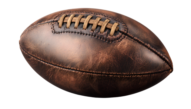  Classic Leather Football with Stitched Panels, Front Angle View, Transparent Background.png