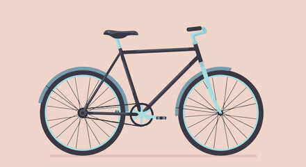 Fototapeta premium Blue bicycle illustration, isolated on a pink background, for graphics or ads