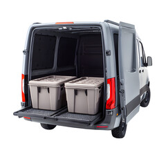 Slide-out storage box for van trunk, isolated on a white background --v 7.0