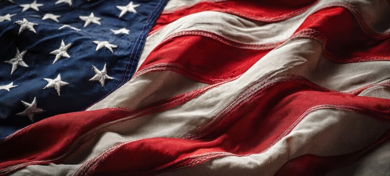 The beautiful American flag waving gracefully in the breeze.