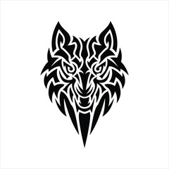 Obraz premium Tribal Wolf Head Vector Silhouette – Symmetrical Wild Animal Tattoo Design