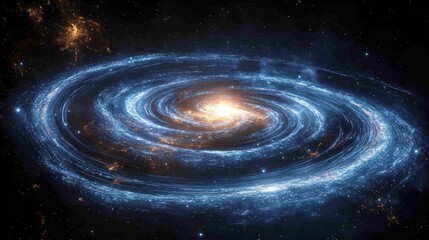 Obraz premium Spiral galaxy swirling in cosmic darkness, vibrant blue and gold hues