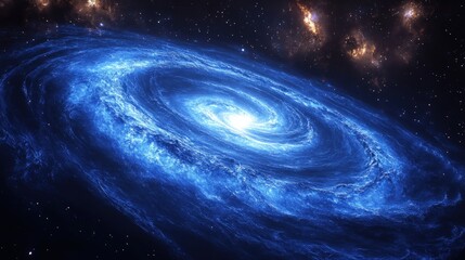 Obraz premium Spiral galaxy with vibrant blue swirling nebulae in deep space