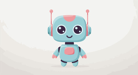 Fototapeta premium Adorable Cute Robot Standing on a Light Gray Background, Useful for Children's Content