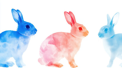 Obraz premium Lively rabbits in vibrant colors create playful and artistic atmosphere, showcasing their unique charm and beauty