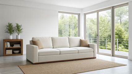 Bright Living Room with Sofa – Modern Interior, White Couch, Home Decor, Natural Light, Large Windows, Minimalist Design, Comfortable Space, Cozy Setup, Living Area, Scandinavian Style, Home Inspirati